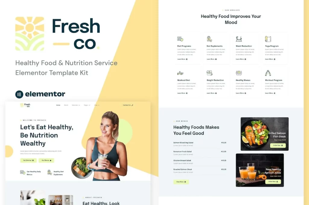 Freshco – Healthy Food &amp; Nutrition Service Elementor Template Kit