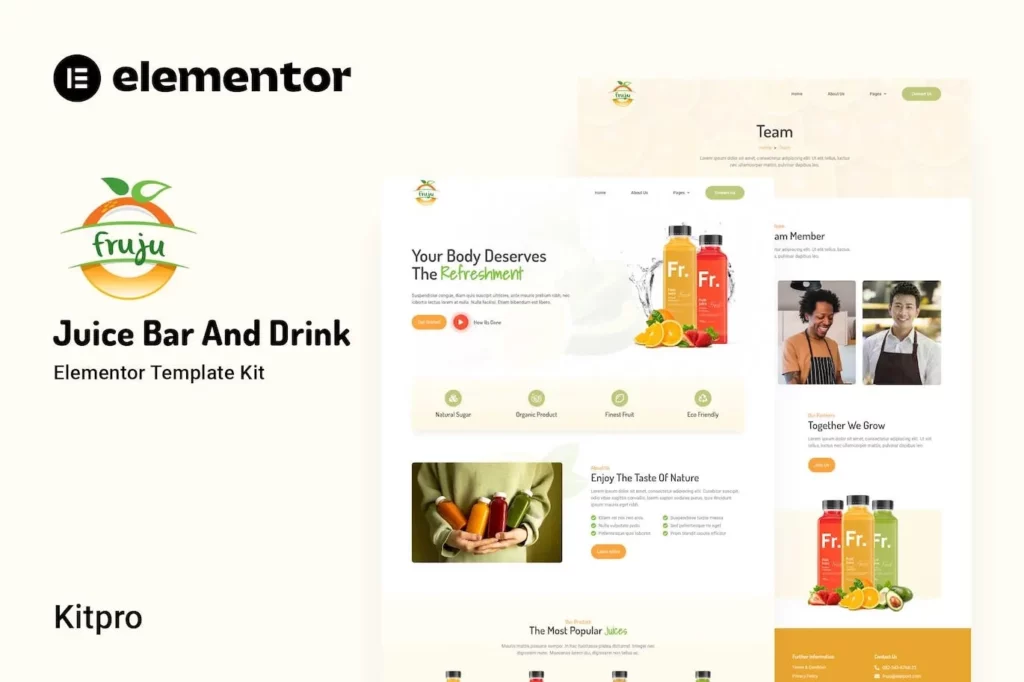 Fruju – Juice Bar &amp; Drink Brand Elementor Template Kit
