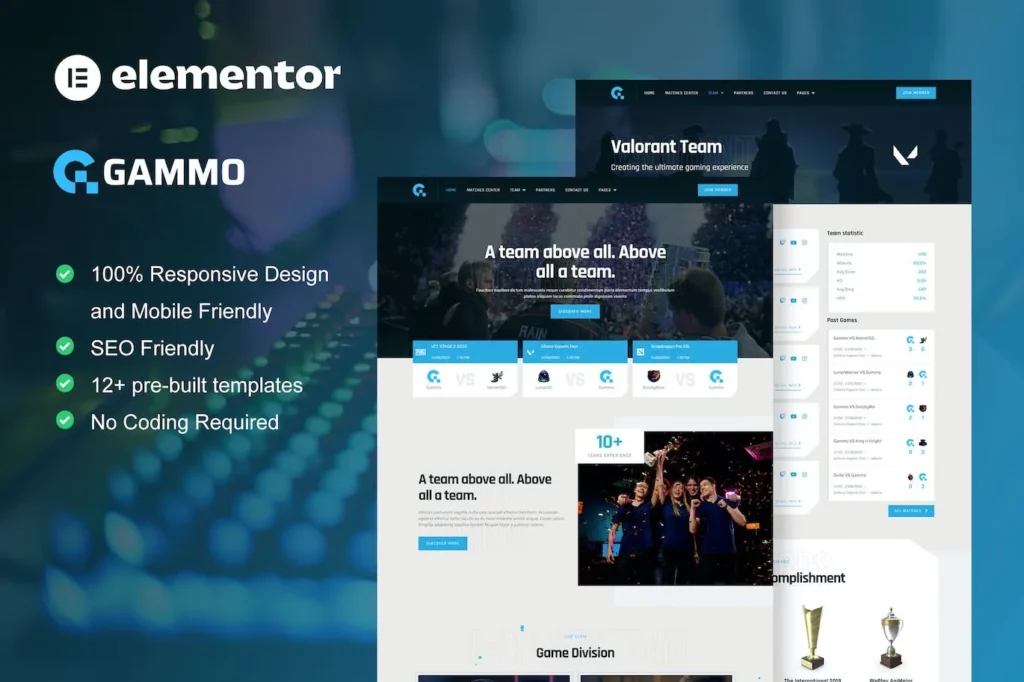 Gammo – Esports Team &amp; Gaming Elementor Pro Template Kit