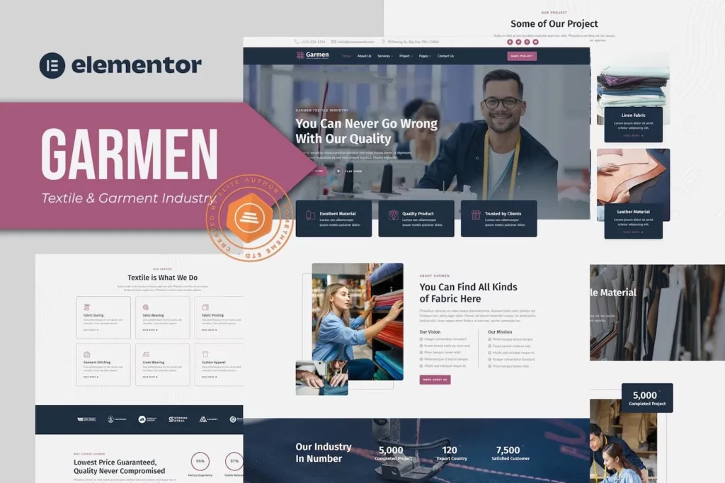 Garmen – Textile &amp; Garment Industry Elementor Template Kit