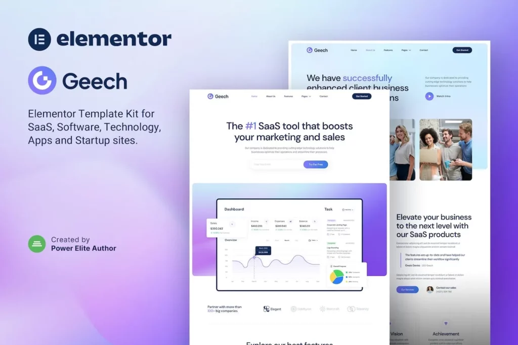 Geech – SaaS &amp; Tech Startup Company Elementor Template Kit