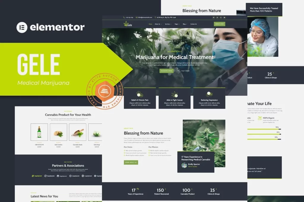 Gele – Medical Marijuana &amp; Medicine Elementor Template Kit