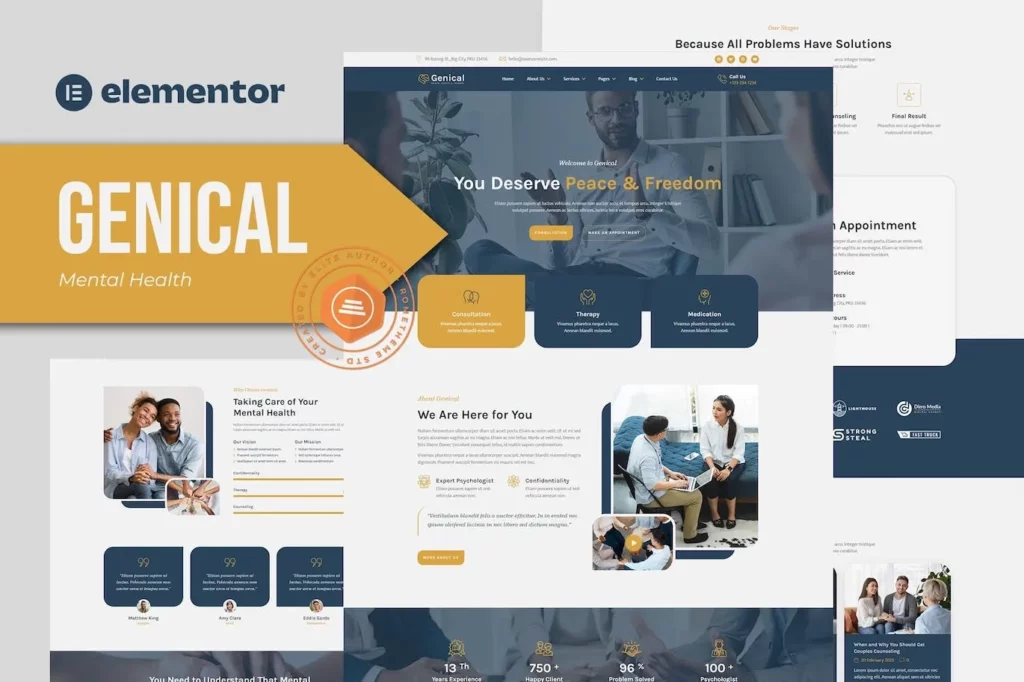 Genical – Mental Health &amp; Therapy Elementor Template Kit