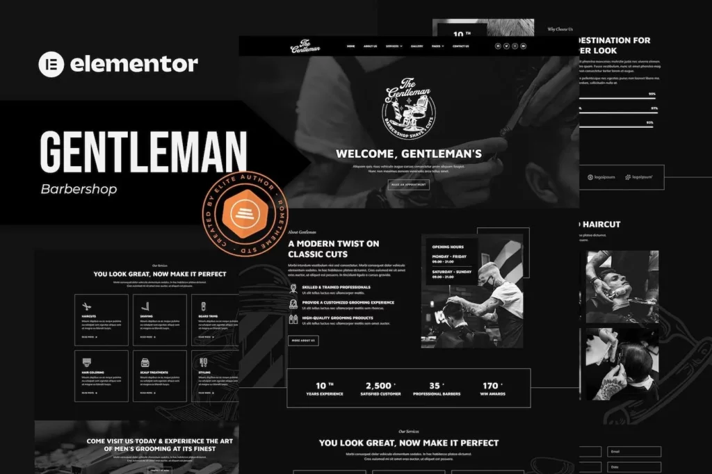 Gentleman – Barbershop &amp; Hair Studio Elementor Template Kit