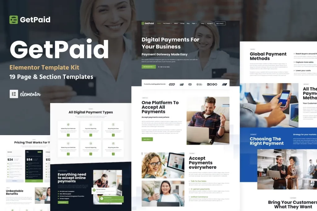 GetPaid – Payment Gateway &amp; Fintech Service WordPress Elementor Template Kit