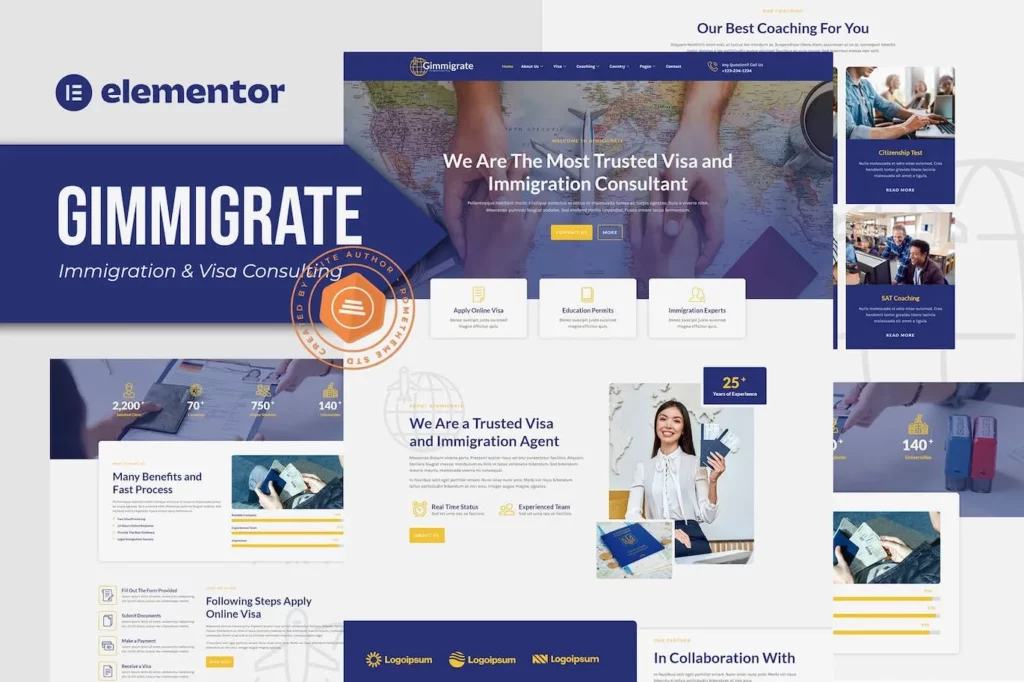 Gimmigrate – Immigration &amp; Visa Consulting Elementor Template Kit
