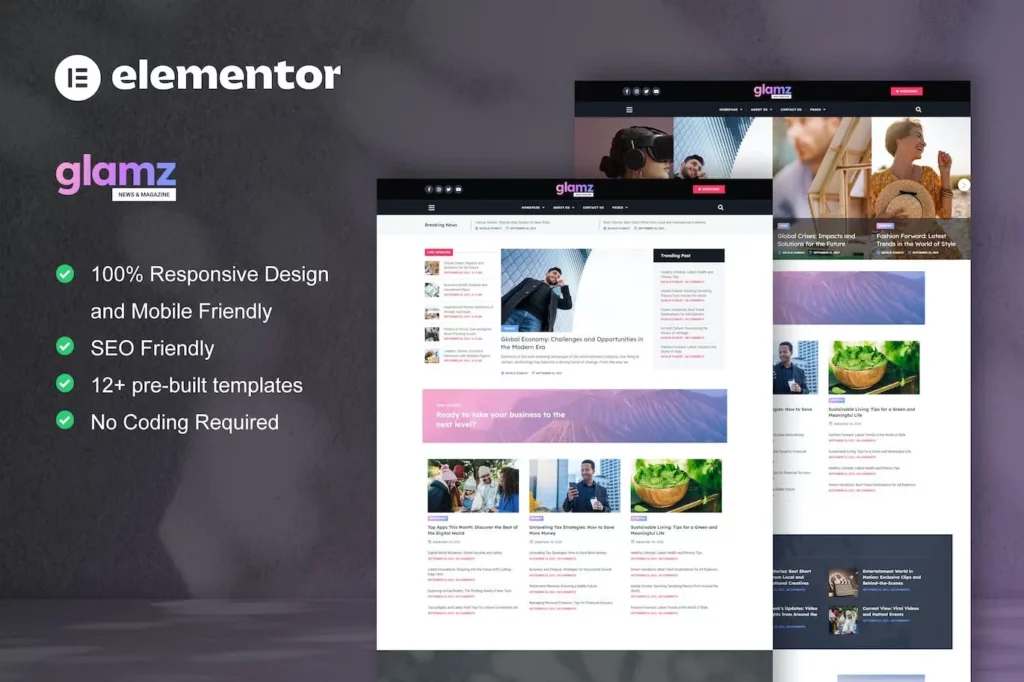 Glamz – News &amp; Magazine Elementor Template Kit