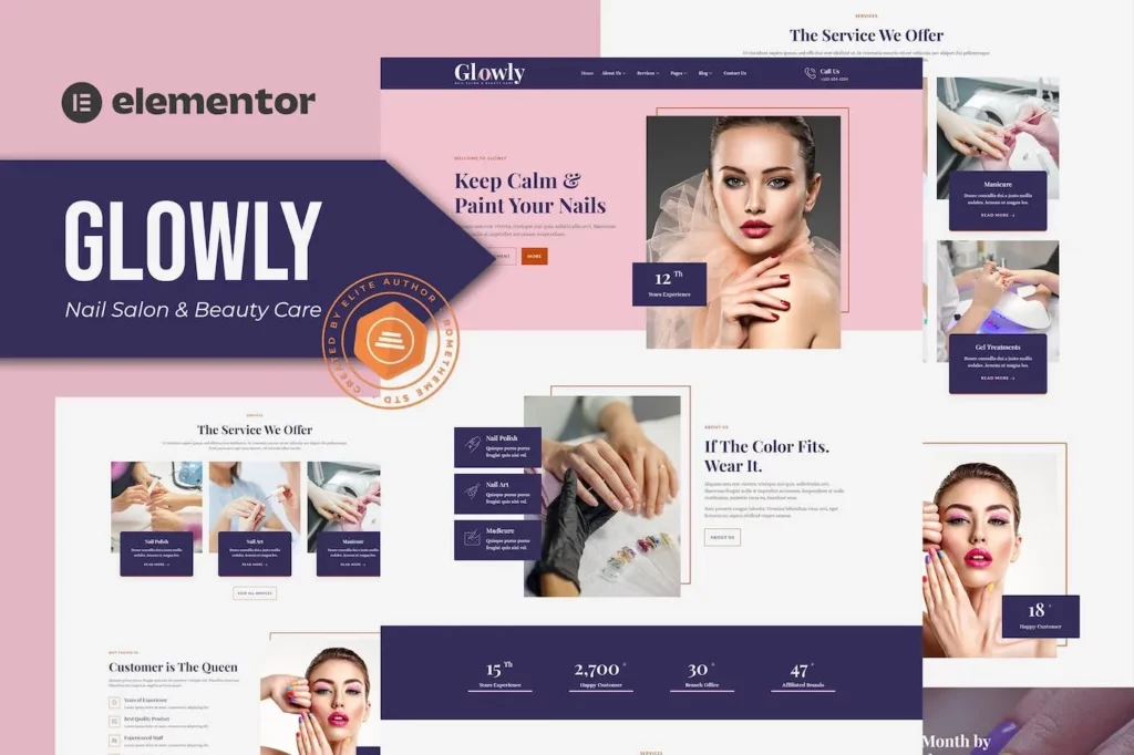 Glowly – Nail Salon &amp; Beauty Care Elementor Template Kit
