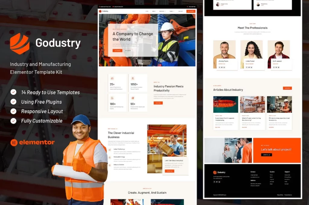 Godustry – Industry &amp; Manufacturing Elementor Template Kit