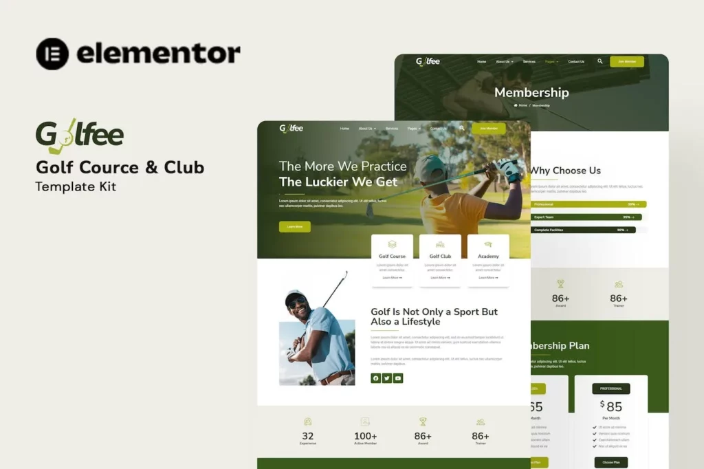Golfee – Golf Course &amp; Club Elementor Template Kit