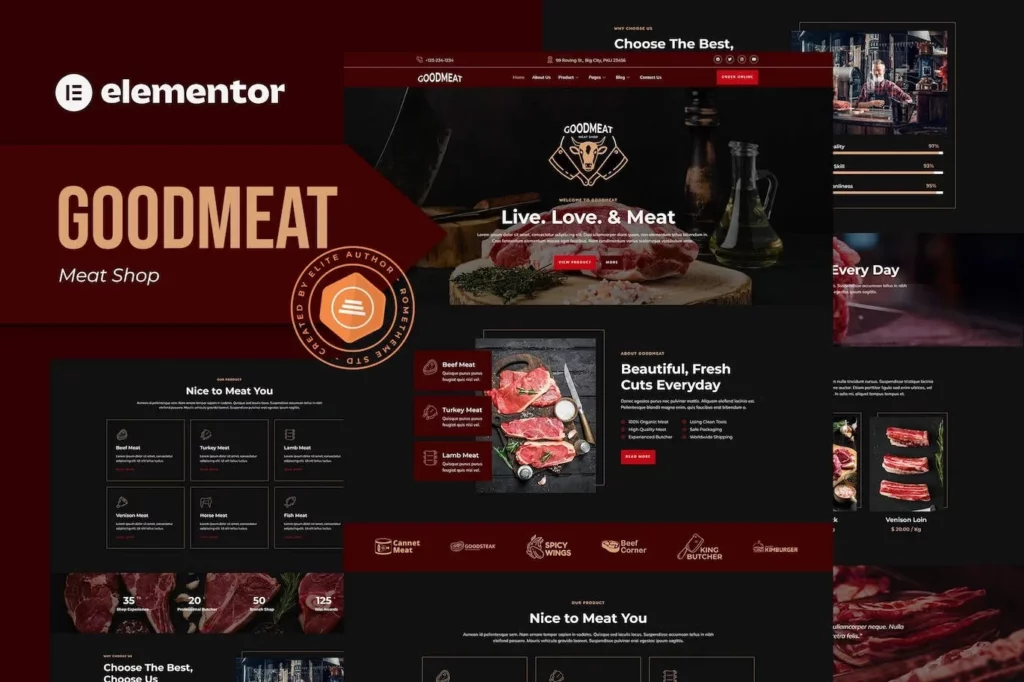 Goodmeat – Meat Shop &amp; Butcher Elementor Template Kit