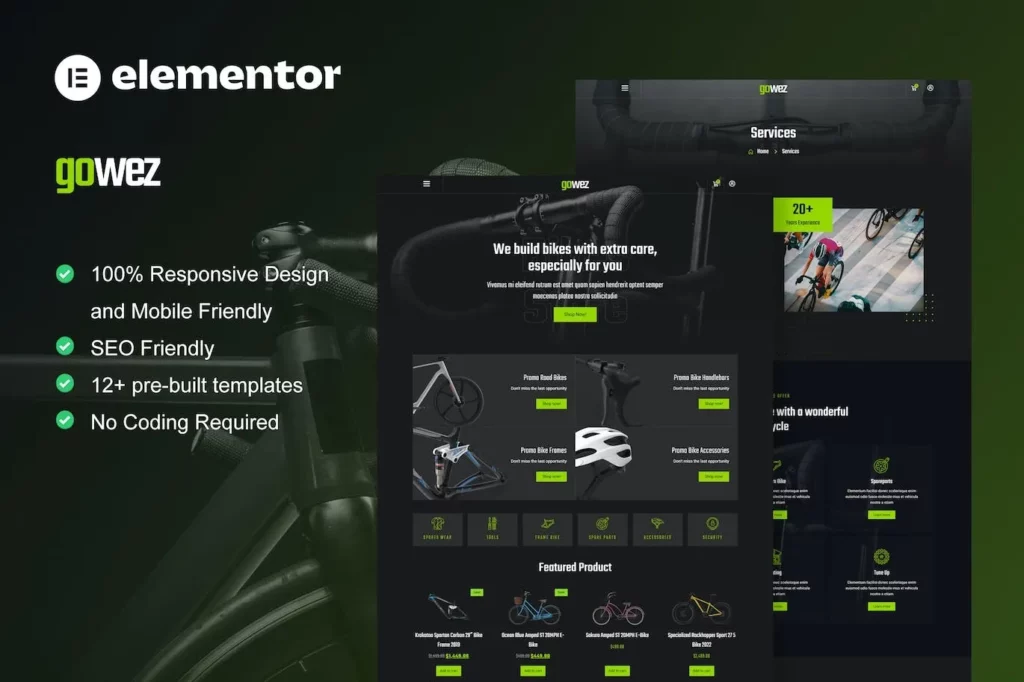 Gowez – WooCommerce Bike Shop &amp; Bike Service Elementor Template Kit