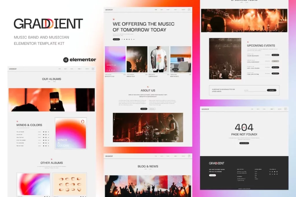 Graddient – Music Band &amp; Musician Elementor Template Kit