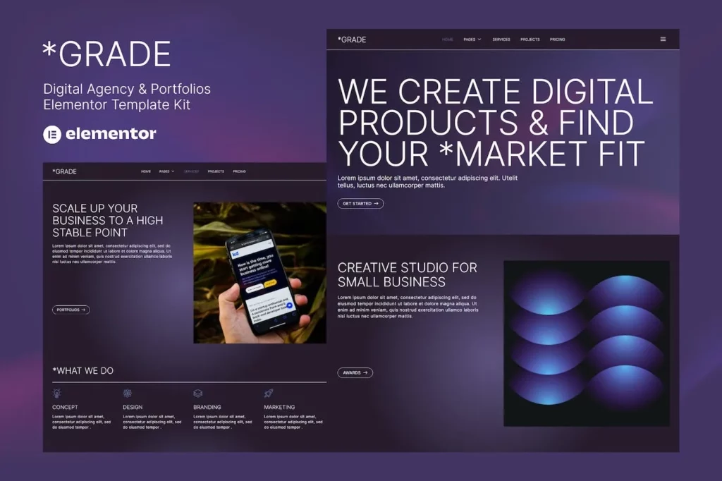 Grade – Creative Agency &amp; Portfolios Elementor Template Kit