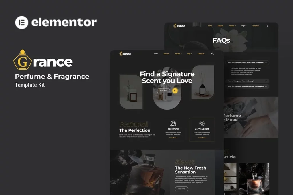 Grance – Perfume &amp; Fragrance Elementor Template Kit