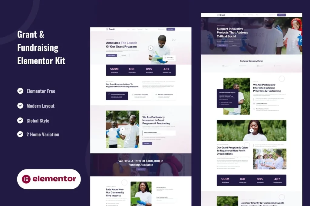 Grant &amp; Fundraising – Elementor Template Kit