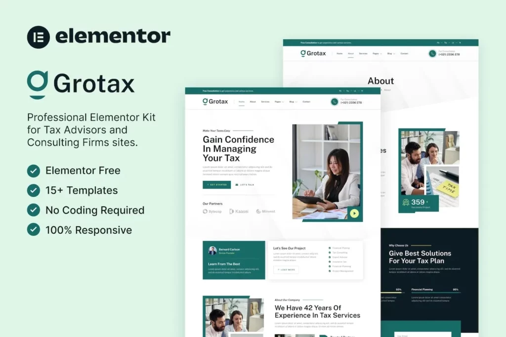 Grotax – Tax Advisor &amp; Consulting Firm Elementor Template Kit