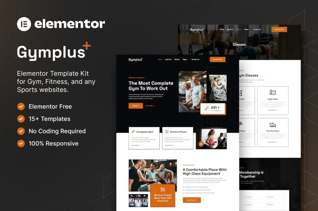 Gymplus – Gym &amp; Fitness Elementor Template Kit