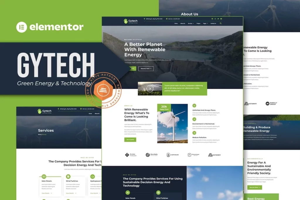 Gytech – Green Energy &amp; Technology Elementor Pro Template Kit
