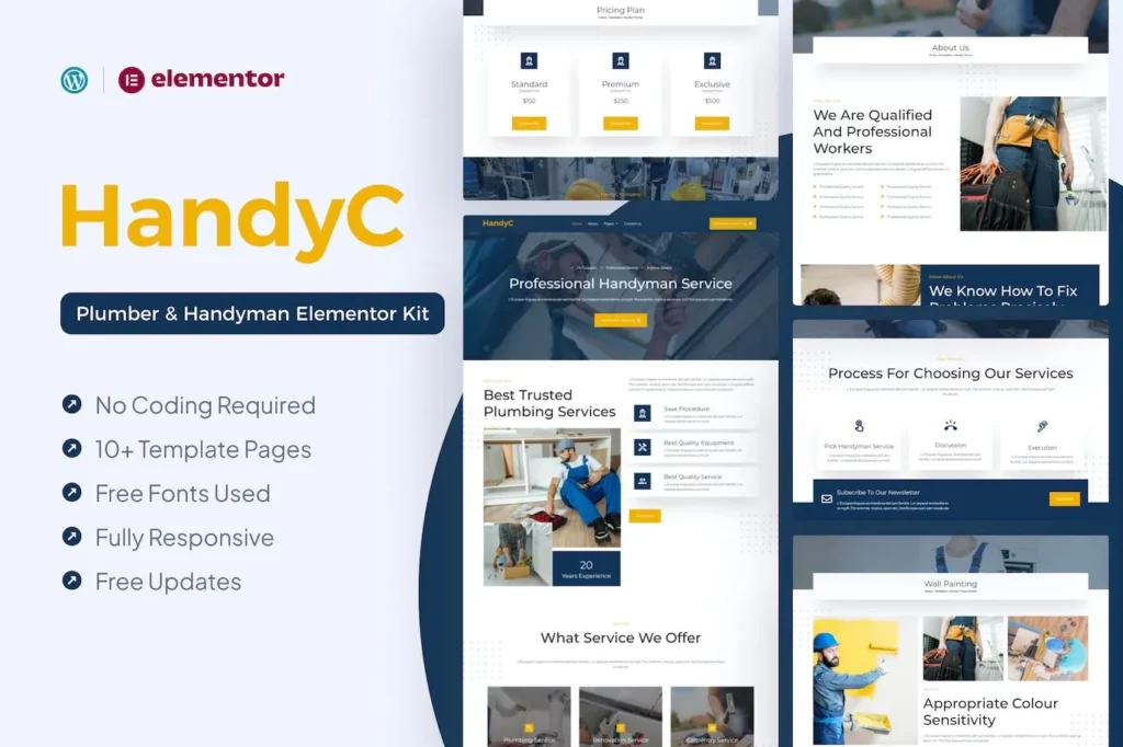HandyC – Plumber &amp; Handyman Elementor Pro Template Kit