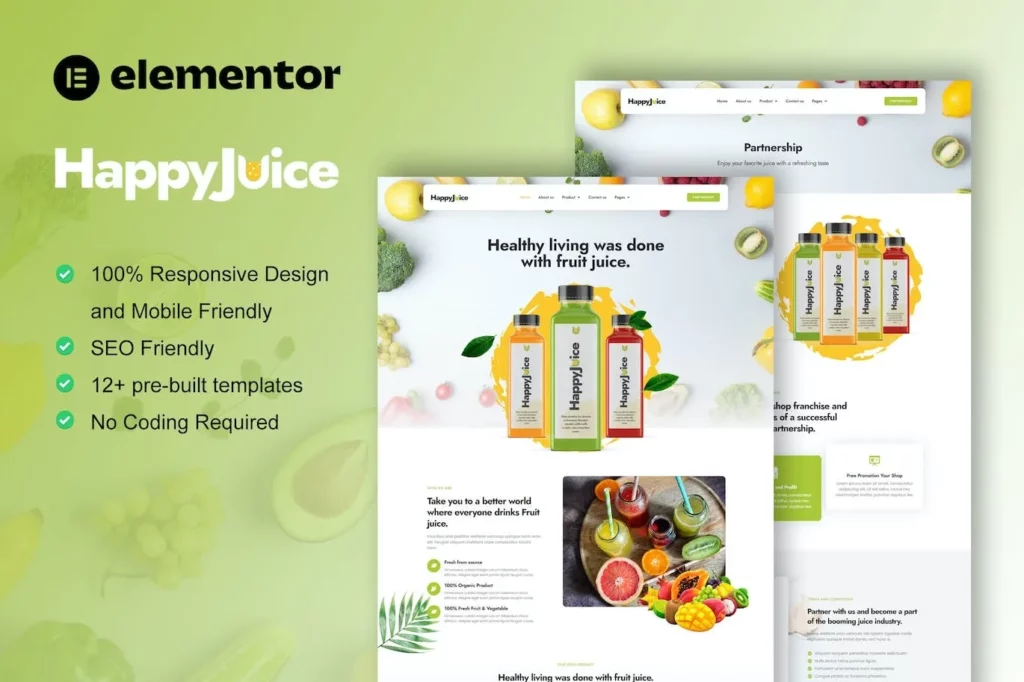 HappyJuice – Juice &amp; Fresh Drink Elementor Pro Template Kit