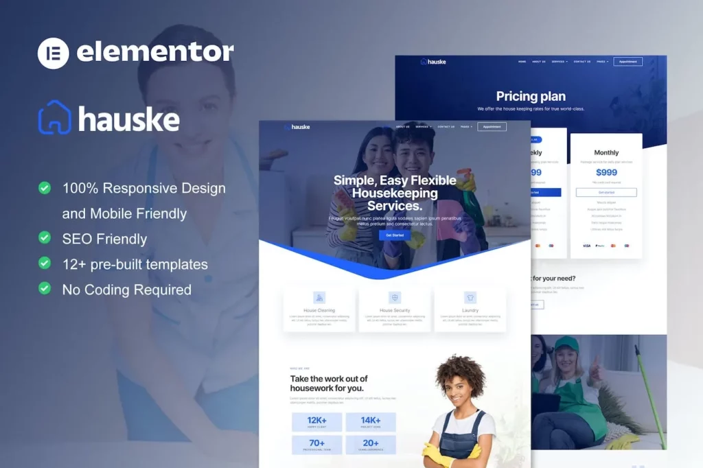 Hauske – Houskeeping &amp; Cleaning Services Elementor Template Kit