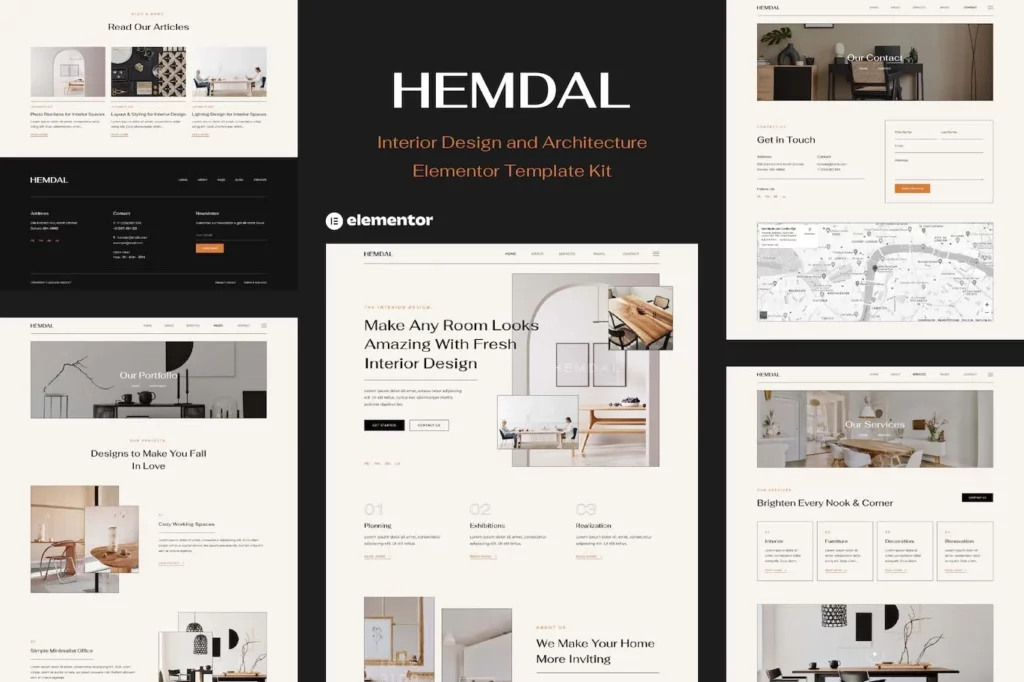 Hemdal – Interior Design &amp; Architecture Elementor Template Kit