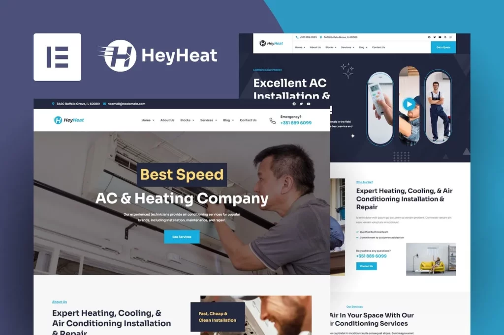 HeyHeat – Air Conditioning Services Elementor Template Kit