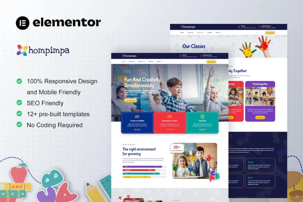 Hompimpa – Kindergarten &amp; Child Care Elementor Template Kit