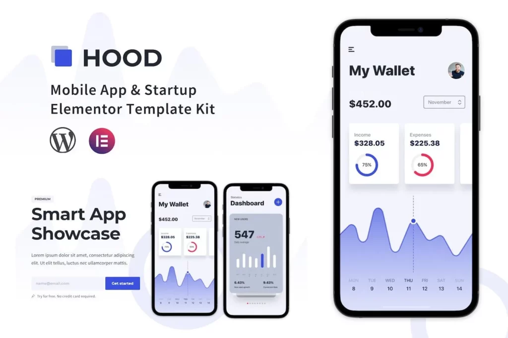 Hood – Mobile App &amp; Startup Elementor Template Kit