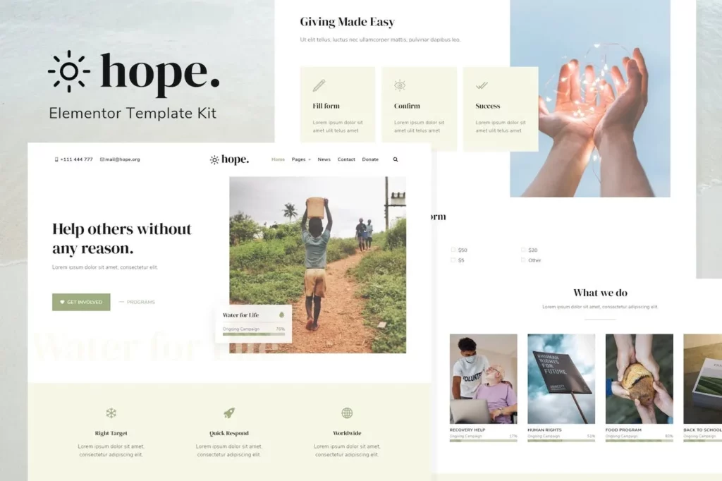Hope – Non-Profit Elementor Template Kit