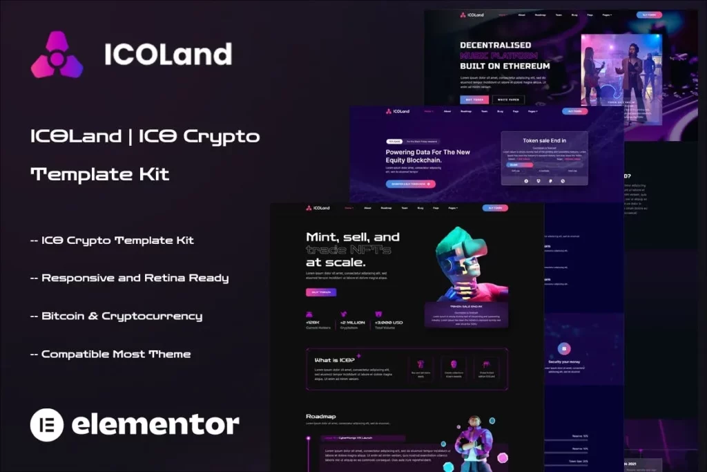 ICOLand – NFT Cryptocurrency Elementor Template Kit