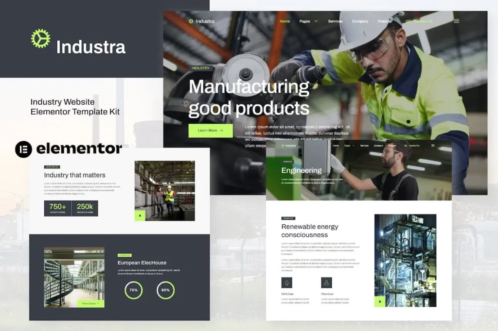 Industra – Industry &amp; Manufacturing Elementor Template Kit