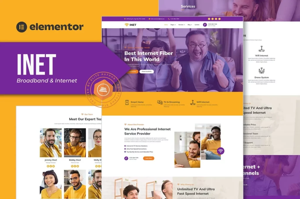 Inet – Broadband &amp; Internet Service Provider Elementor Pro Template Kit