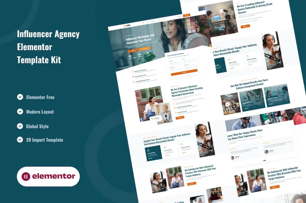 Inplu – Influencer Agency &amp; Marketing Elementor Template Kit
