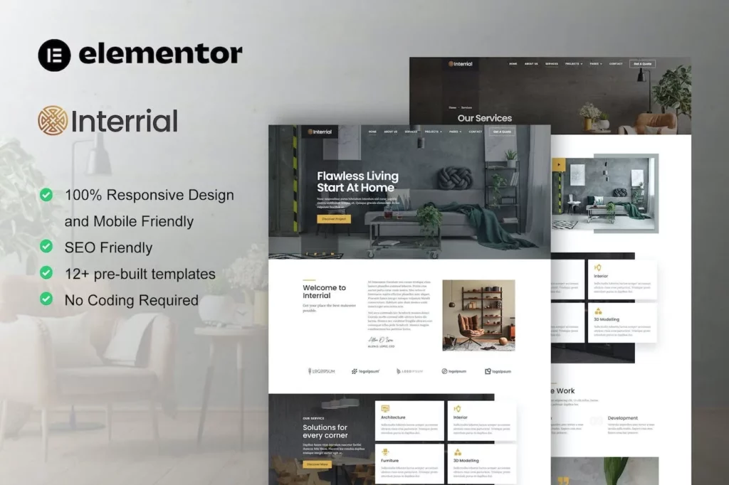Interrial – Interior Design Service Elementor Template Kit
