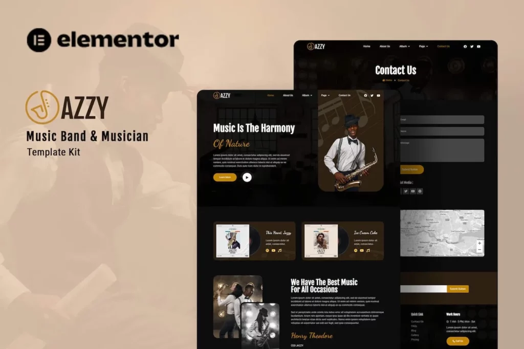Jazzy – Music Band &amp; Musician Elementor Template Kit