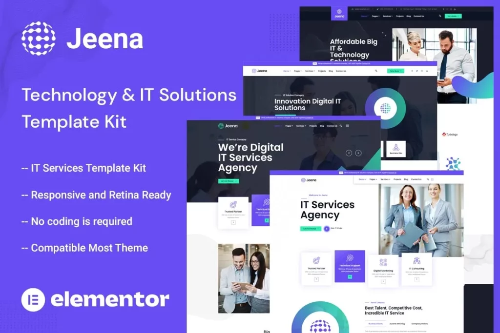 Jeena – Technology &amp; IT Solutions Elementor Template Kit