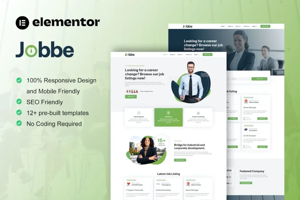 Jobbe – Job Listing &amp; Recruitment Agency Elementor Template Kit