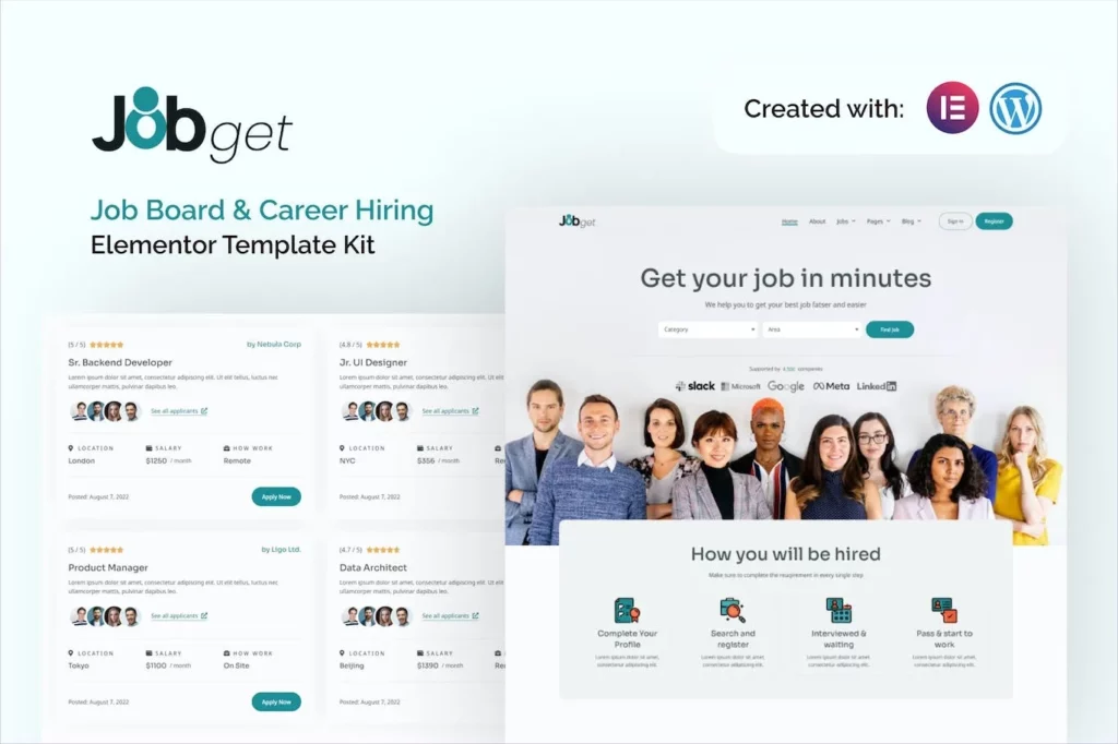 Jobget – Job Board &amp; Career Hiring Elementor Template Kit