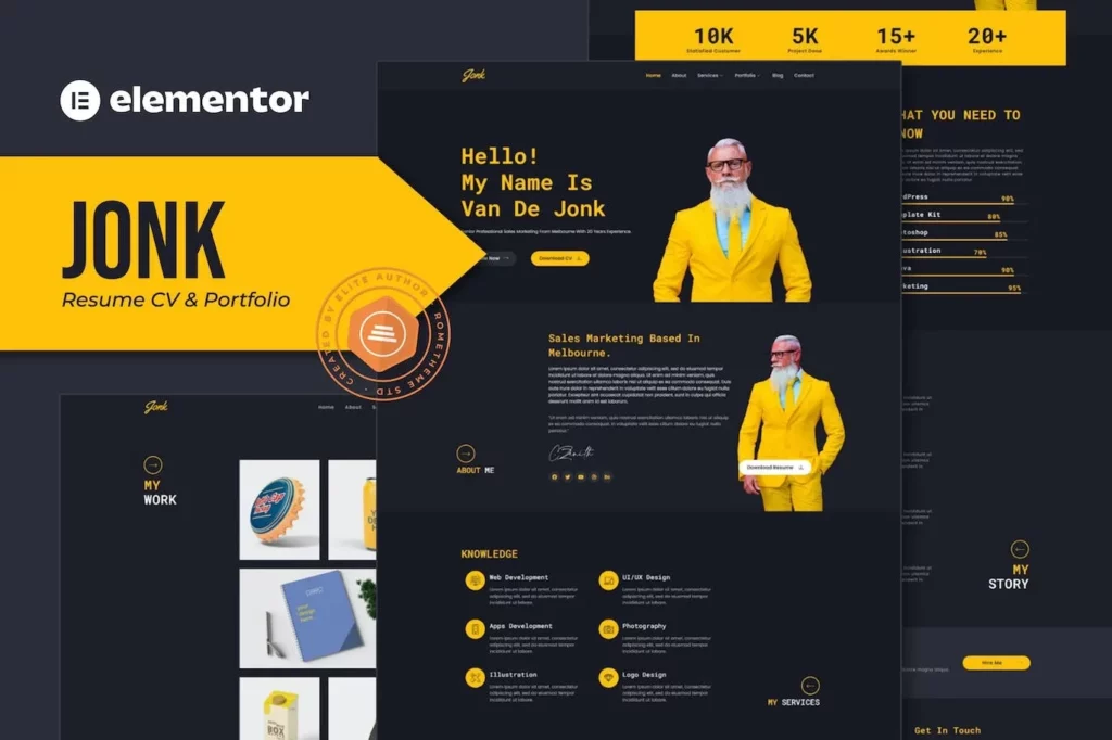 Jonk – Resume CV &amp; Portfolio Elementor Template Kit