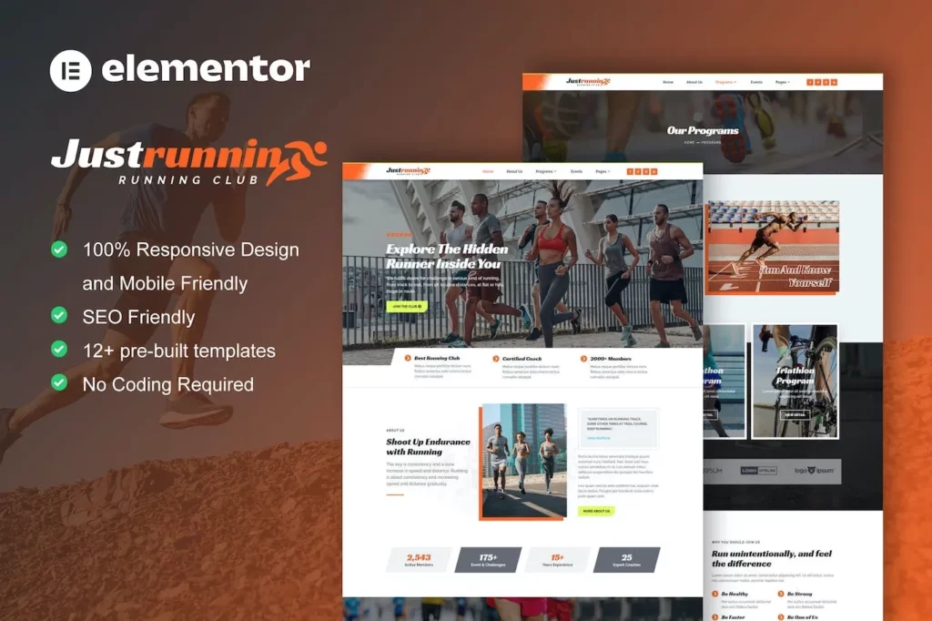 JustRunnin – Running Club Marathon &amp; Sport Event Elementor Template Kit