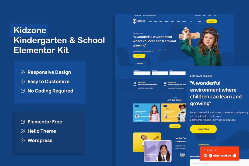 Kidzone – Kindergarten &amp; School Elementor Template Kit