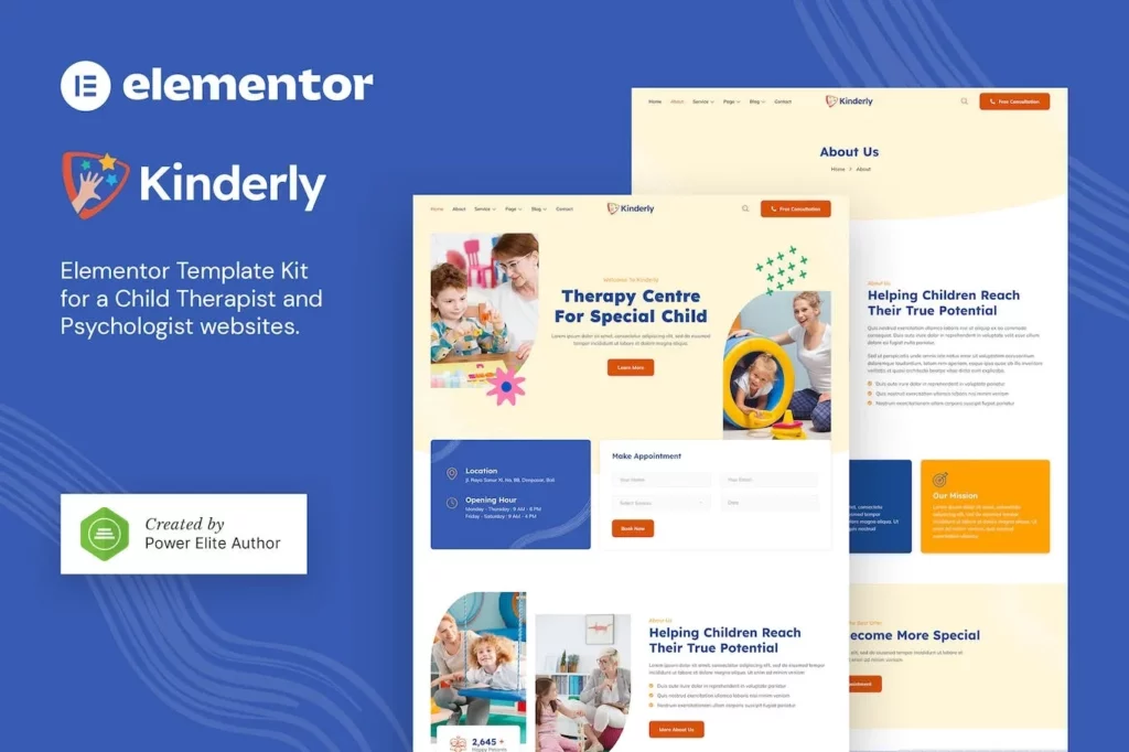 Kinderly – Child Therapist &amp; Psychologist Elementor Template Kit