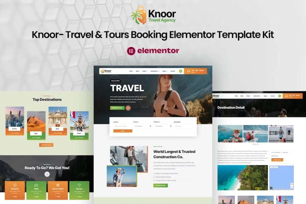 Knoor – Travel &amp; Tours Booking Elementor Template Kit