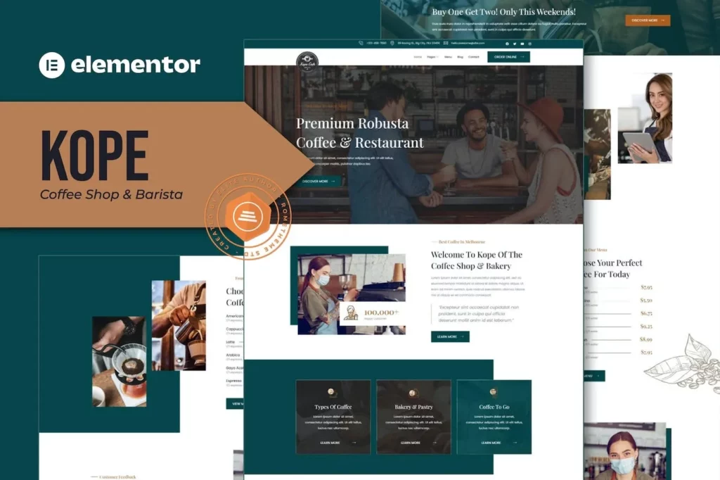 Kope – Cafe Coffee Shop &amp; Bar Elementor Template Kit
