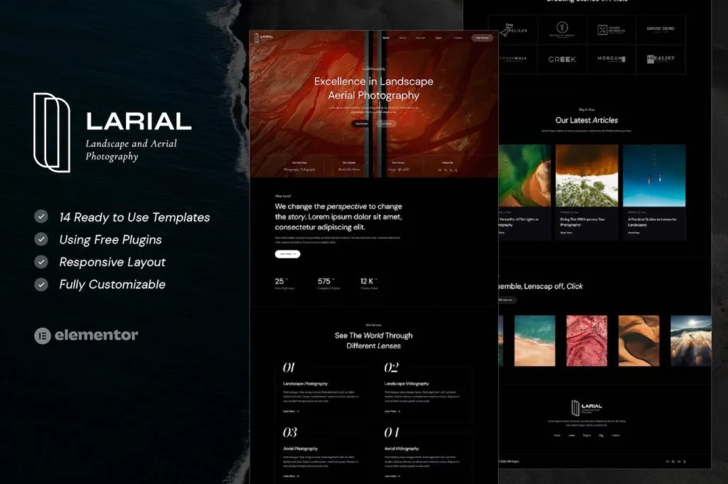 Larial – Landscape &amp; Aerial Photography Elementor Template Kit