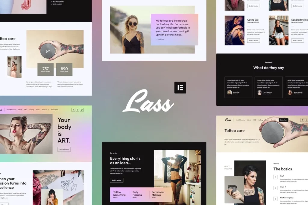 Lass – Tattoo Artist &amp; Piercing Studio Elementor Template Kit