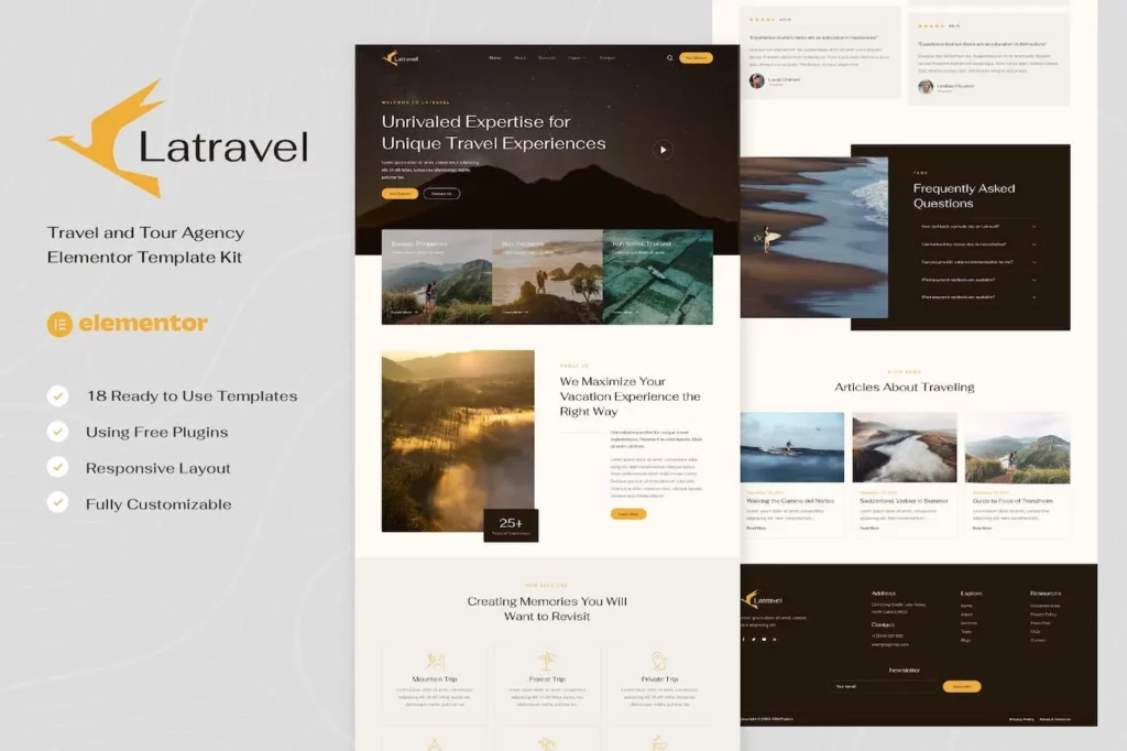 Latravel – Travel and Tour Agency Elementor Template Kit