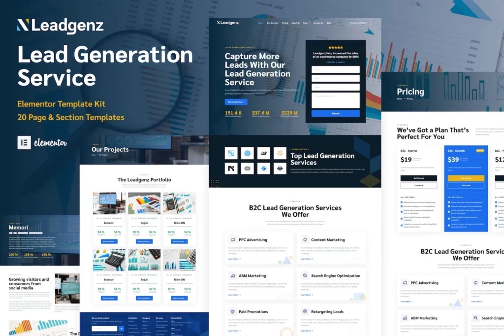 Leadgenz – Lead Generation &amp; Sales Agency WordPress Elementor Template Kit